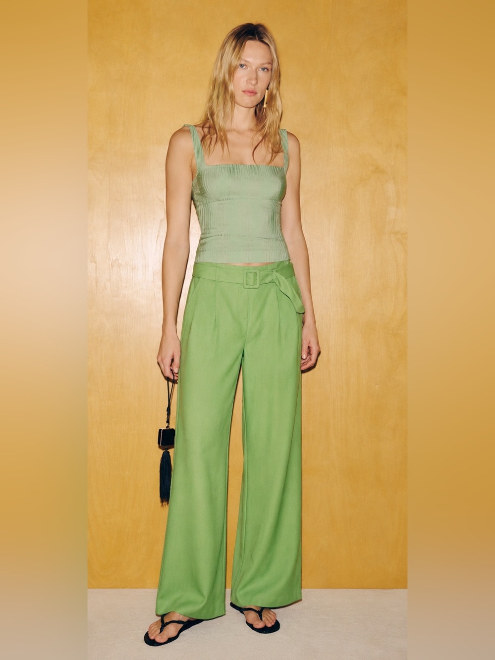 HAVE Los Angeles Wide-Leg Belted Pants in Light Green size S